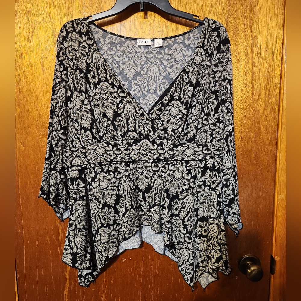 Y2K era Cato wrap V neck top with 3/4 tapered bell sleeves